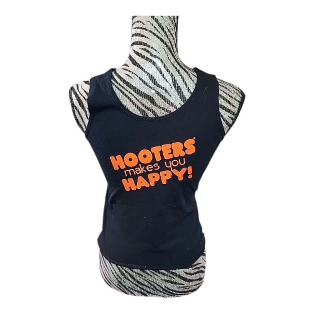 Hooters Black Tank Top with Orange Logo and Owl. Size.Medium - Picture 2 of 3